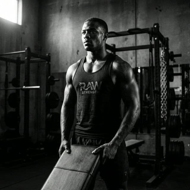 Muscular athlete in dark gym